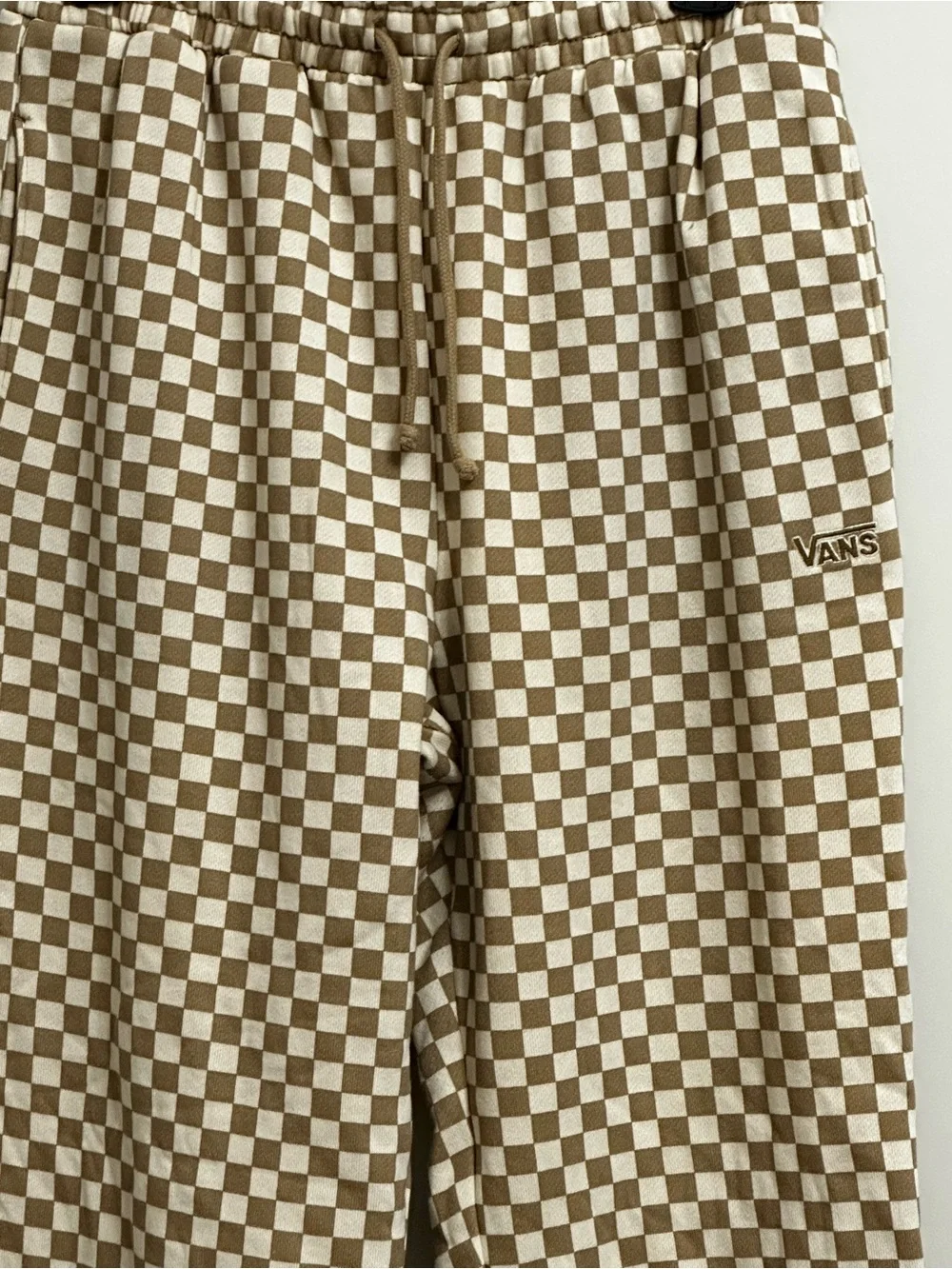 Vans Checkerboard Fleece Joggers Khaki Tan Off-White Sweatpants  Unisex Size M